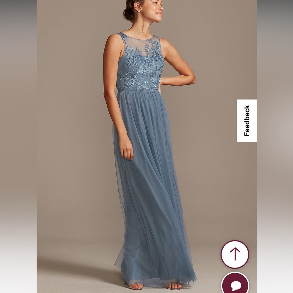 David’s Bridal, Steel Blue Bridesmaid Dress